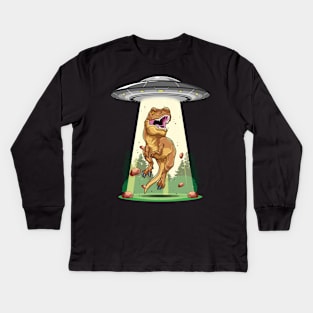 Cosmic Encounter:  Dinosaur Alien Abduction Kids Long Sleeve T-Shirt